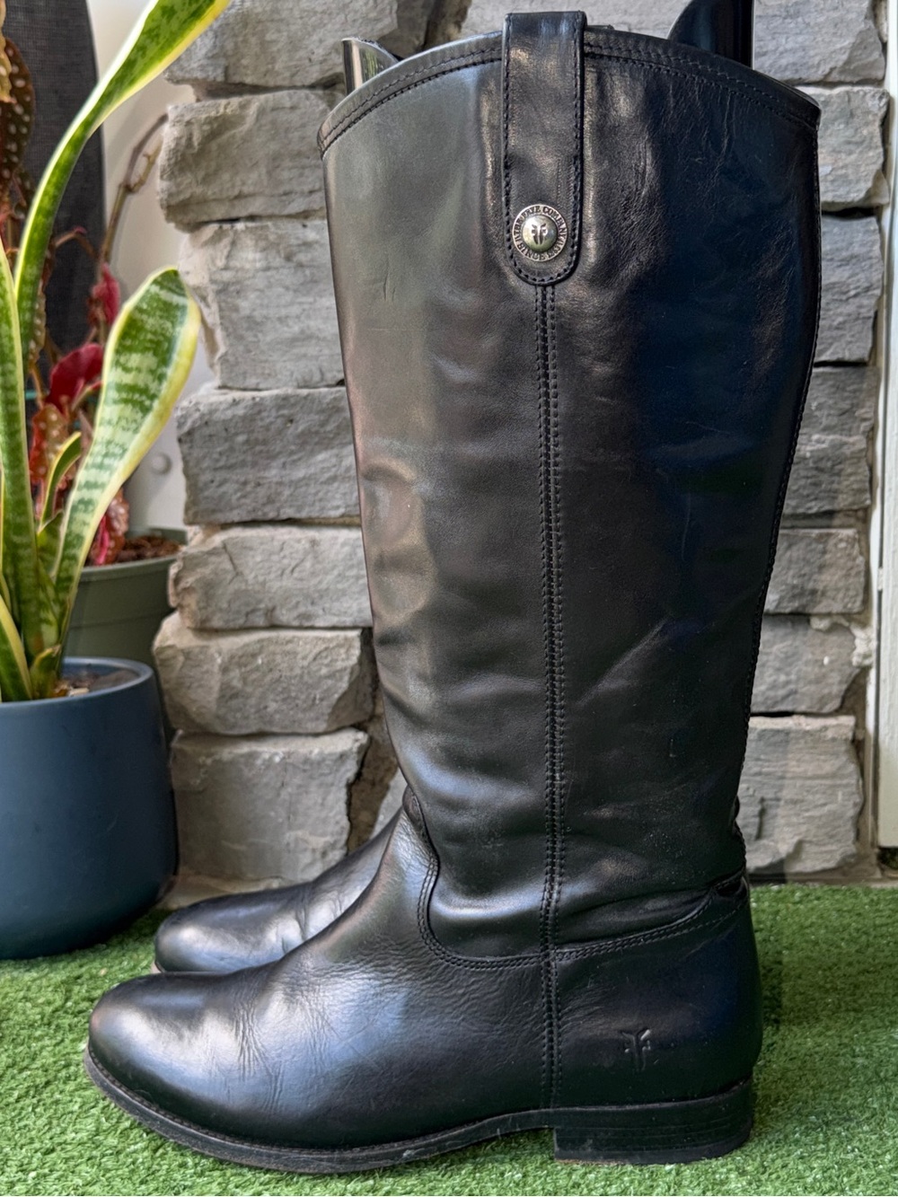 Frye Melissa Button Black Tall Leather Riding Womens Boots